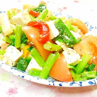 ❤豆腐とトマトとアスパラと彩り野菜のサラダ❤